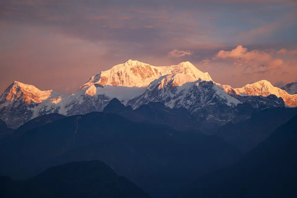 Snow peaks at sunrise